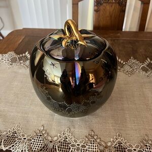 Iridescent Black and Gold Pumpkin canister/cookie jar